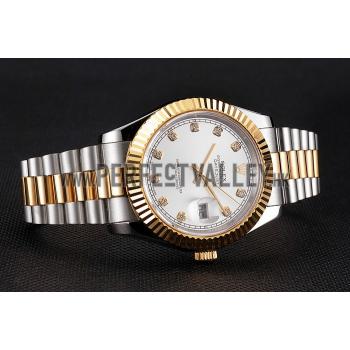 Swiss Rolex Datejust White Dial Gold Bezel Stainless Steel Case Two Tone Bracelet