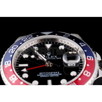 Rolex GMT Master II Blue Rose Red Bezel Black Dial Tachymeter