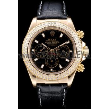 Rolex Daytona Gold Case Crystal Studded Bezel Black Dial