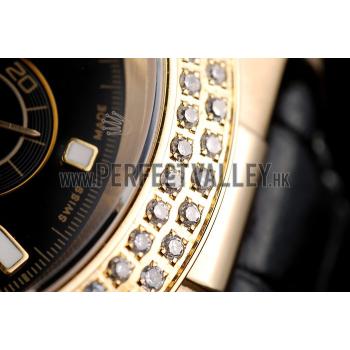 Rolex Daytona Gold Case Crystal Studded Bezel Black Dial