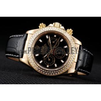 Rolex Daytona Gold Case Crystal Studded Bezel Black Dial