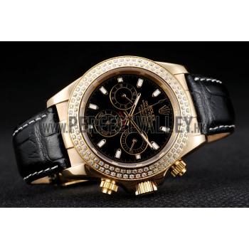 Rolex Daytona Gold Case Crystal Studded Bezel Black Dial