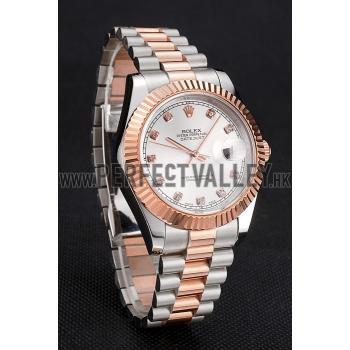 Swiss Rolex Datejust White Dial Rose Gold Bezel Stainless Steel Case Two Tone Bracelet Replica