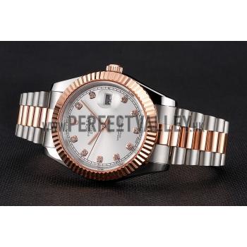 Swiss Rolex Datejust White Dial Rose Gold Bezel Stainless Steel Case Two Tone Bracelet Replica