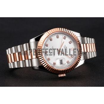 Swiss Rolex Datejust White Dial Rose Gold Bezel Stainless Steel Case Two Tone Bracelet Replica