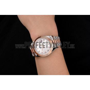 Swiss Rolex Datejust White Dial Rose Gold Bezel Stainless Steel Case Two Tone Bracelet Replica