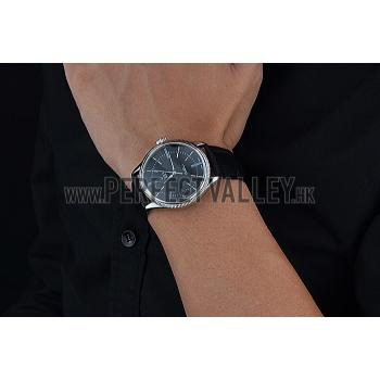 Swiss Rolex Cellini Time Silver Case Black Dial Black Leather Bracelet   622654