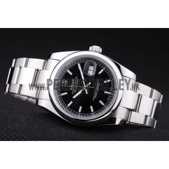 Replica Rolex Datejust Polished Silver Bezel Black Dial 7467