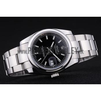 Replica Rolex Datejust Polished Silver Bezel Black Dial 7467