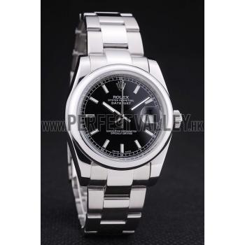 Replica Rolex Datejust Polished Silver Bezel Black Dial 7467