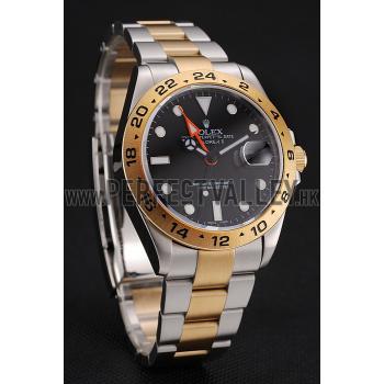 Swiss Rolex Explorer II Black Dial Gold Bezel Two Tone Bracelet 1453752