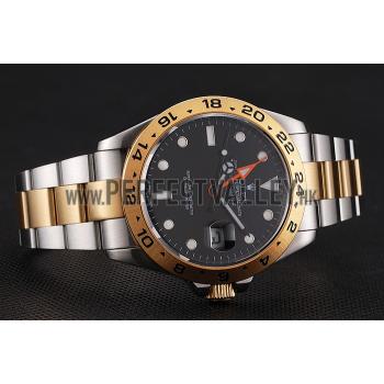 Swiss Rolex Explorer II Black Dial Gold Bezel Two Tone Bracelet 1453752