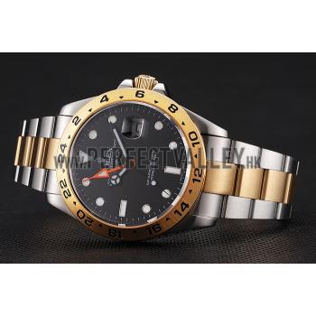 Swiss Rolex Explorer II Black Dial Gold Bezel Two Tone Bracelet 1453752