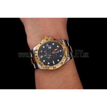 Swiss Rolex Explorer II Black Dial Gold Bezel Two Tone Bracelet 1453752