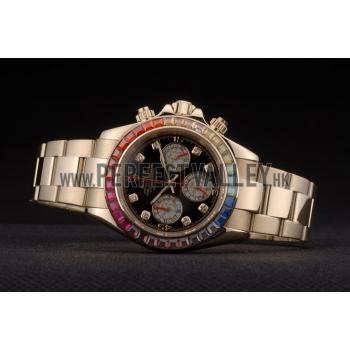 Rolex Daytona Cosmograph Rainbow Crystals Bezel Rose Gold Strap Black Dial 80251