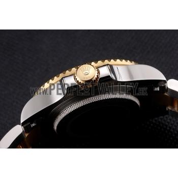 Swiss Rolex Submariner Silver Dial Diamond Markings Black Bezel Two Tone Steel Gold Bracelet