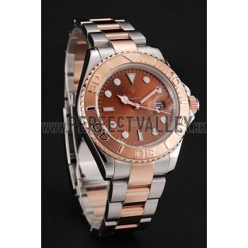 Swiss Rolex Yacht Master Rose Gold Dial Two Tone Stainless Steel Bracelet 1453979