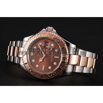 Swiss Rolex Yacht Master Rose Gold Dial Two Tone Stainless Steel Bracelet 1453979