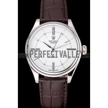 Rolex Cellini White Dial Stainless Steel Case Brown Leather Strap  622839 Replica