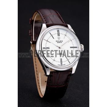 Rolex Cellini White Dial Stainless Steel Case Brown Leather Strap  622839 Replica