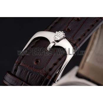 Rolex Cellini White Dial Stainless Steel Case Brown Leather Strap  622839 Replica