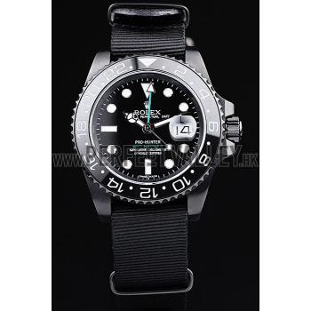 Replica Rolex Swiss GMT Master II Pro-Hunter Black Fabric Strap Black Dial