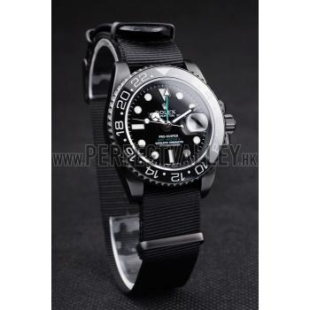 Replica Rolex Swiss GMT Master II Pro-Hunter Black Fabric Strap Black Dial