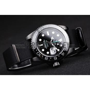 Replica Rolex Swiss GMT Master II Pro-Hunter Black Fabric Strap Black Dial