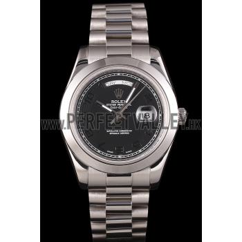 Swiss Rolex Daydate Stainless Steel Bracelet Black Dial 80294