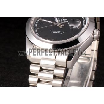 Swiss Rolex Daydate Stainless Steel Bracelet Black Dial 80294