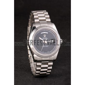 Swiss Rolex Daydate Stainless Steel Bracelet Black Dial 80294