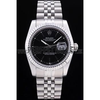 Rolex Datejust Black Dial Diamonds Ribbed Bezel 7456