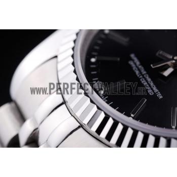 Rolex Datejust Black Dial Diamonds Ribbed Bezel 7456