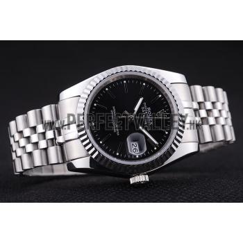 Rolex Datejust Black Dial Diamonds Ribbed Bezel 7456