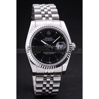 Rolex Datejust Black Dial Diamonds Ribbed Bezel 7456