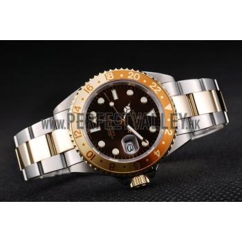 Rolex GMT Master II Gold Colored Ceramic Bezel Brown Dial Tachymeter