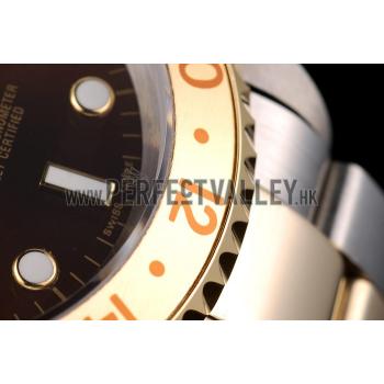 Rolex GMT Master II Gold Colored Ceramic Bezel Brown Dial Tachymeter