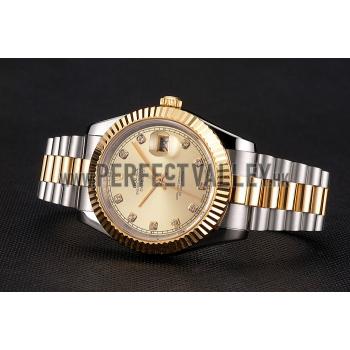 Swiss Rolex Datejust Gold Dial And Bezel Stainless Steel Case Two Tone Bracelet