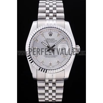 Rolex Datejust Silver Dial Diamonds Ribbed Bezel 7455