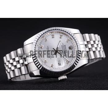 Rolex Datejust Silver Dial Diamonds Ribbed Bezel 7455