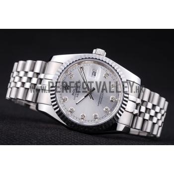 Rolex Datejust Silver Dial Diamonds Ribbed Bezel 7455