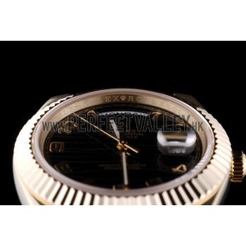 Rolex DayDate Black Patterned Dial Gold Stainless Steel Strap 41980