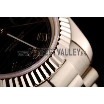 Rolex DayDate Black Patterned Dial Gold Stainless Steel Strap 41980