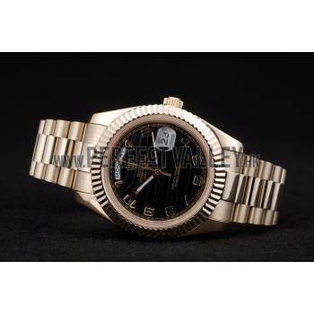 Rolex DayDate Black Patterned Dial Gold Stainless Steel Strap 41980