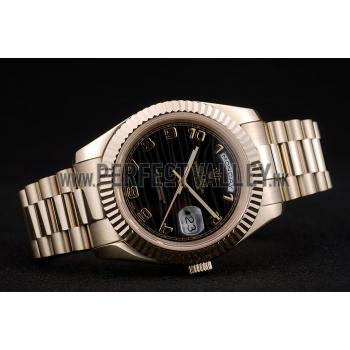 Rolex DayDate Black Patterned Dial Gold Stainless Steel Strap 41980