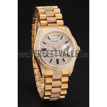 Cheap Swiss Rolex Day Date Yellow Gold Diamond Pave