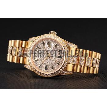 Cheap Swiss Rolex Day Date Yellow Gold Diamond Pave