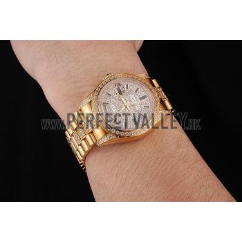 Cheap Swiss Rolex Day Date Yellow Gold Diamond Pave