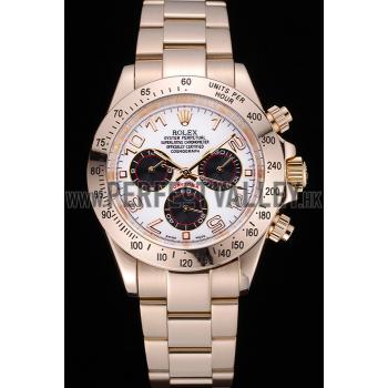 Cheap Rolex Cosmograph Daytona White with Black Subdials Gold Bracelet  622548