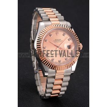 Swiss Rolex Datejust Rose Gold Dial And Bezel Stainless Steel Case Two Tone Bracelet